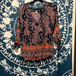 Bila Boho Paisley Blouse in Black and Orange
